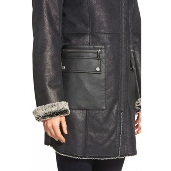 Marc New York Black Asymmetrical Faux Shearling Coat | Mob Wife Streetwear Glam - Picture 7 of 16